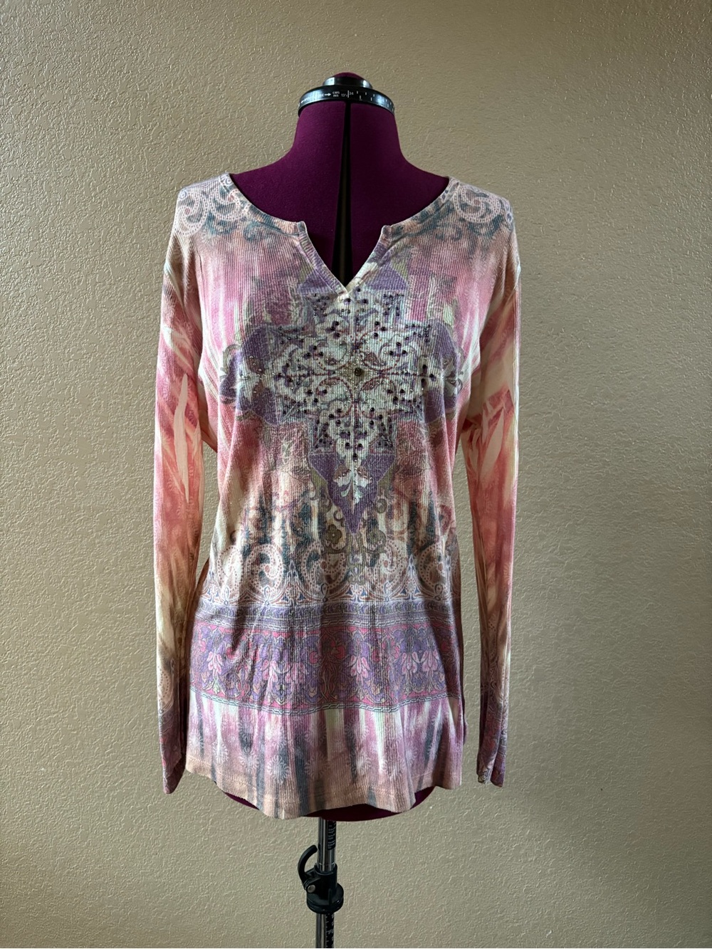 Women's Pink Paisley-Print Long Sleeve Top